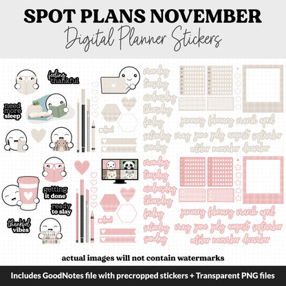 Spot Plans November Digital Stickers | GoodNotes, iPad and Android | Flannel | Sassy, Fall, Thanksgiving, Adulting, Planning, Funny