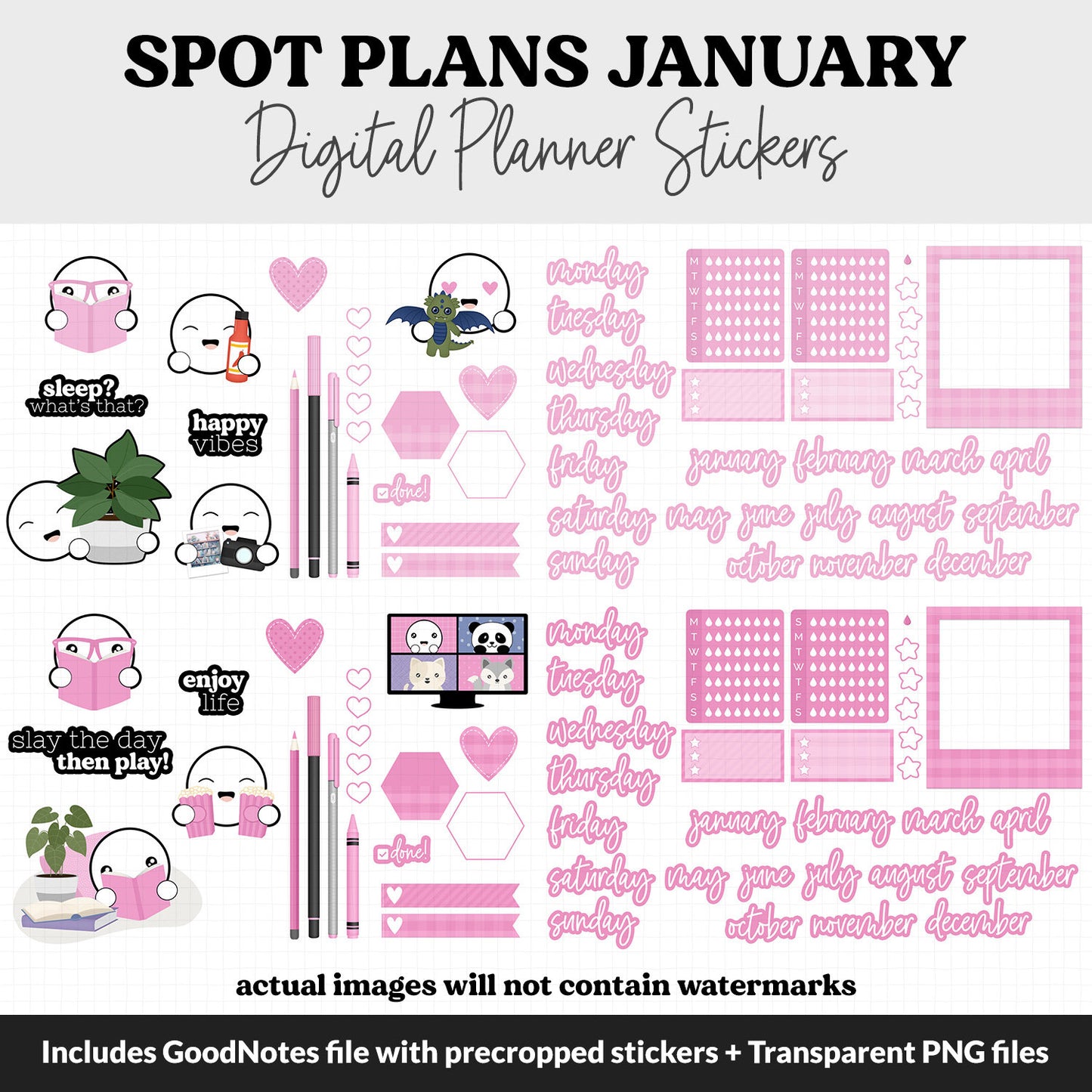 Spot Plans January Digital Stickers | GoodNotes, iPad and Android | Arctic | Sassy, Winter, Goals, Adulting, Planning, Funny