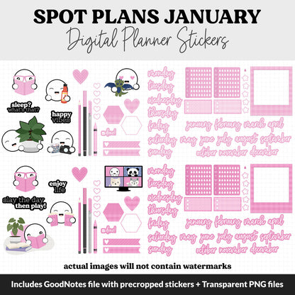Spot Plans January Digital Stickers | GoodNotes, iPad and Android | Arctic | Sassy, Winter, Goals, Adulting, Planning, Funny