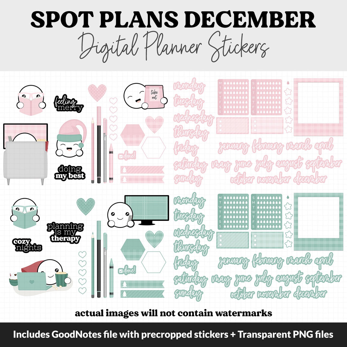 Spot Plans December Digital Stickers | GoodNotes, iPad and Android | Merry | Sassy, Winter, Holidays, Adulting, Planning, Funny