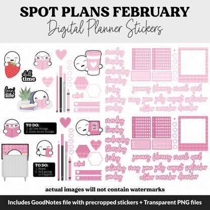 Spot Plans February Digital Stickers | GoodNotes, iPad and Android | Adore | Sassy, Winter, Valentine, Adulting, Planning, Funny