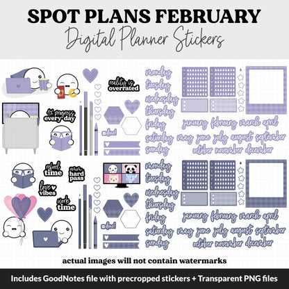 Spot Plans February Digital Stickers | GoodNotes, iPad and Android | Adore | Sassy, Winter, Valentine, Adulting, Planning, Funny