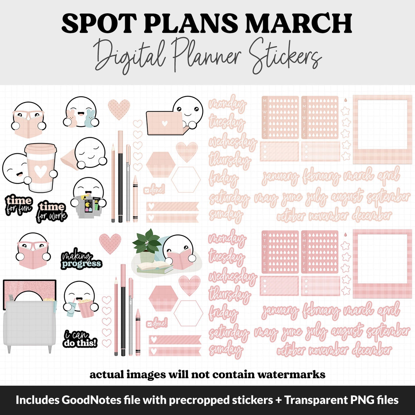 Spot Plans March Digital Stickers | GoodNotes, iPad and Android | Bloom | Sassy, Spring, Easter, St Patrick's, Adulting, Planning, Funny