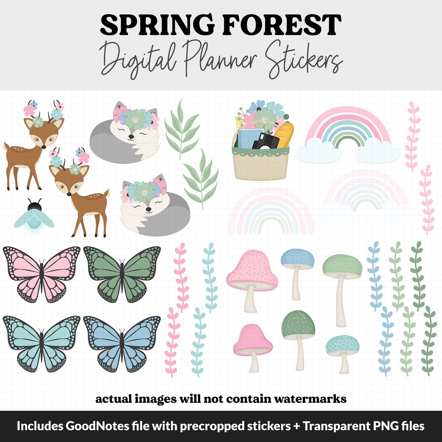 Spring Forest Digital Planner Stickers | GoodNotes, iPad and Android | Wildlife, Flowers, Nature, Outdoors