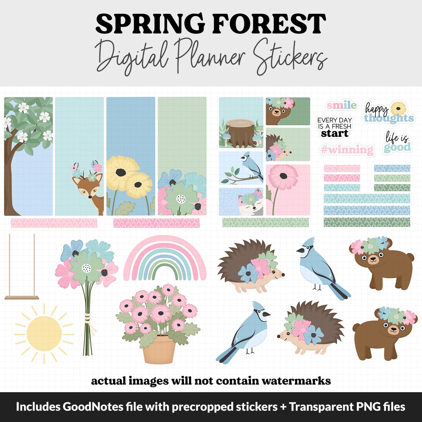 Spring Forest Digital Planner Stickers | GoodNotes, iPad and Android | Wildlife, Flowers, Nature, Outdoors