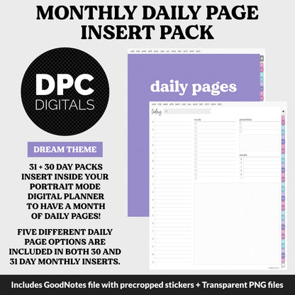 Linked Daily Portrait Digital Planner Insert | Dream Theme