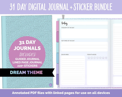 31 Day Digital Journal + Sticker Bundle | Dream Theme