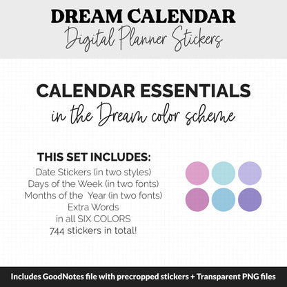 Dream Calendar Essentials Digital Planner Stickers