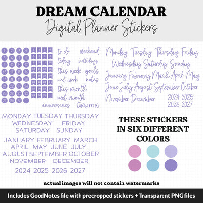 Dream Calendar Essentials Digital Planner Stickers