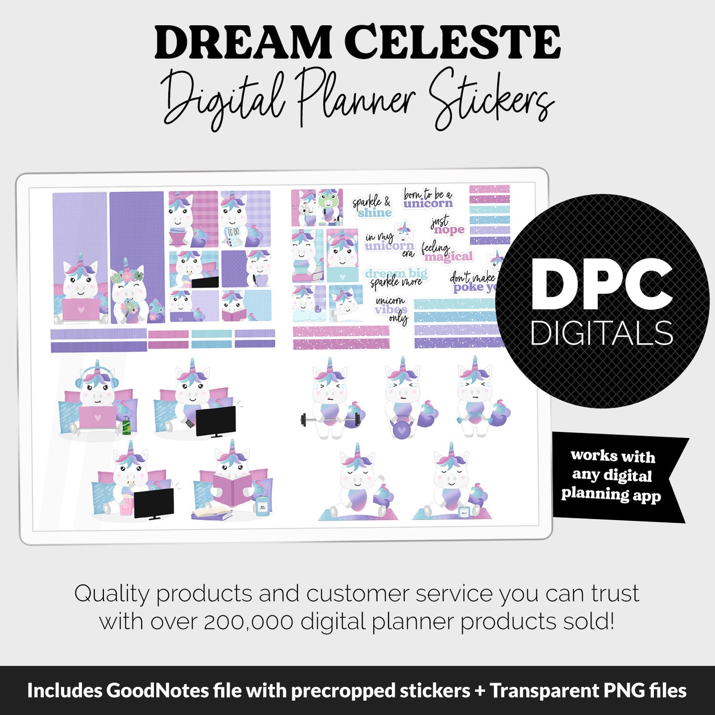 Dream Celeste the Unicorn Digital Planner Stickers