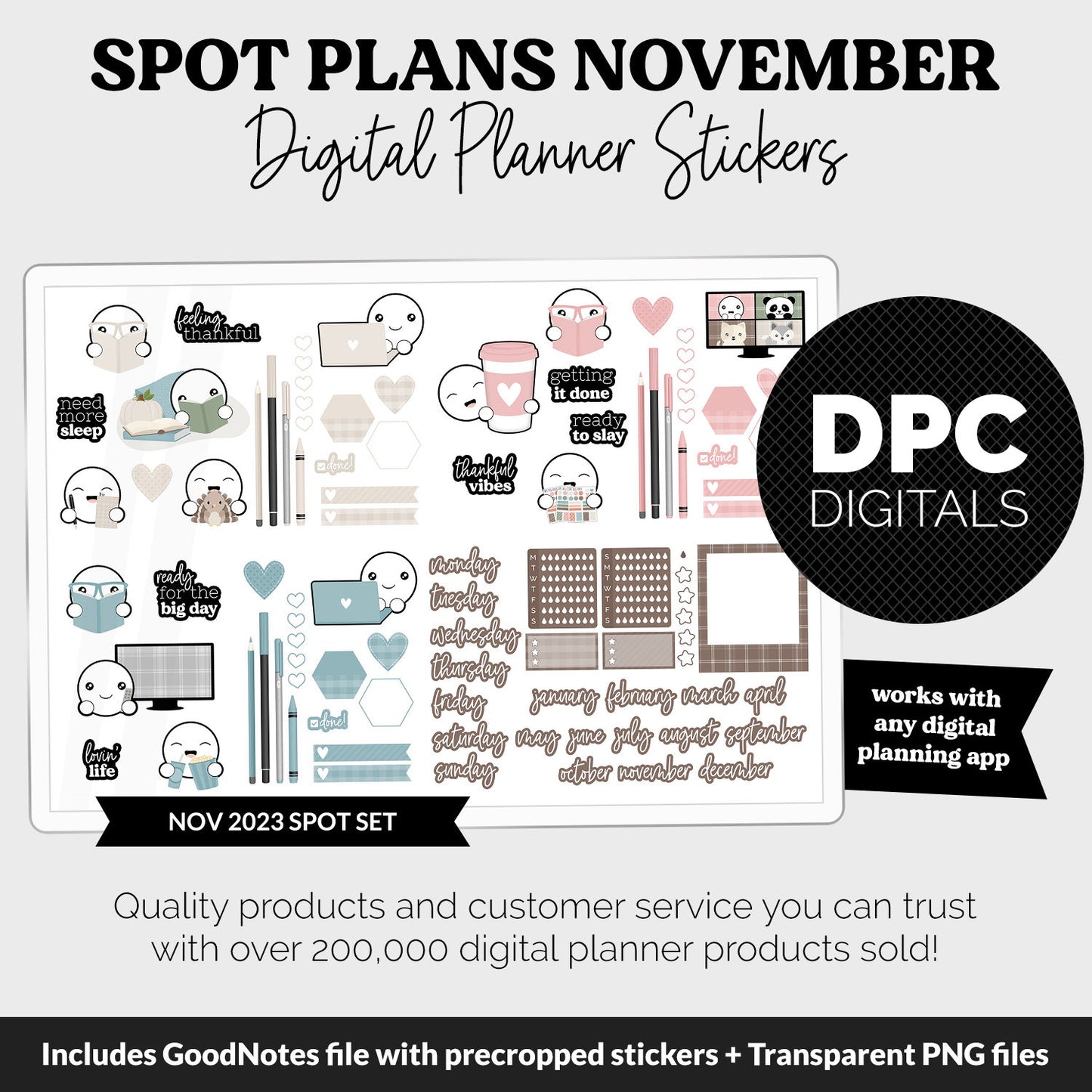Spot Plans November Digital Stickers | GoodNotes, iPad and Android | Flannel | Sassy, Fall, Thanksgiving, Adulting, Planning, Funny