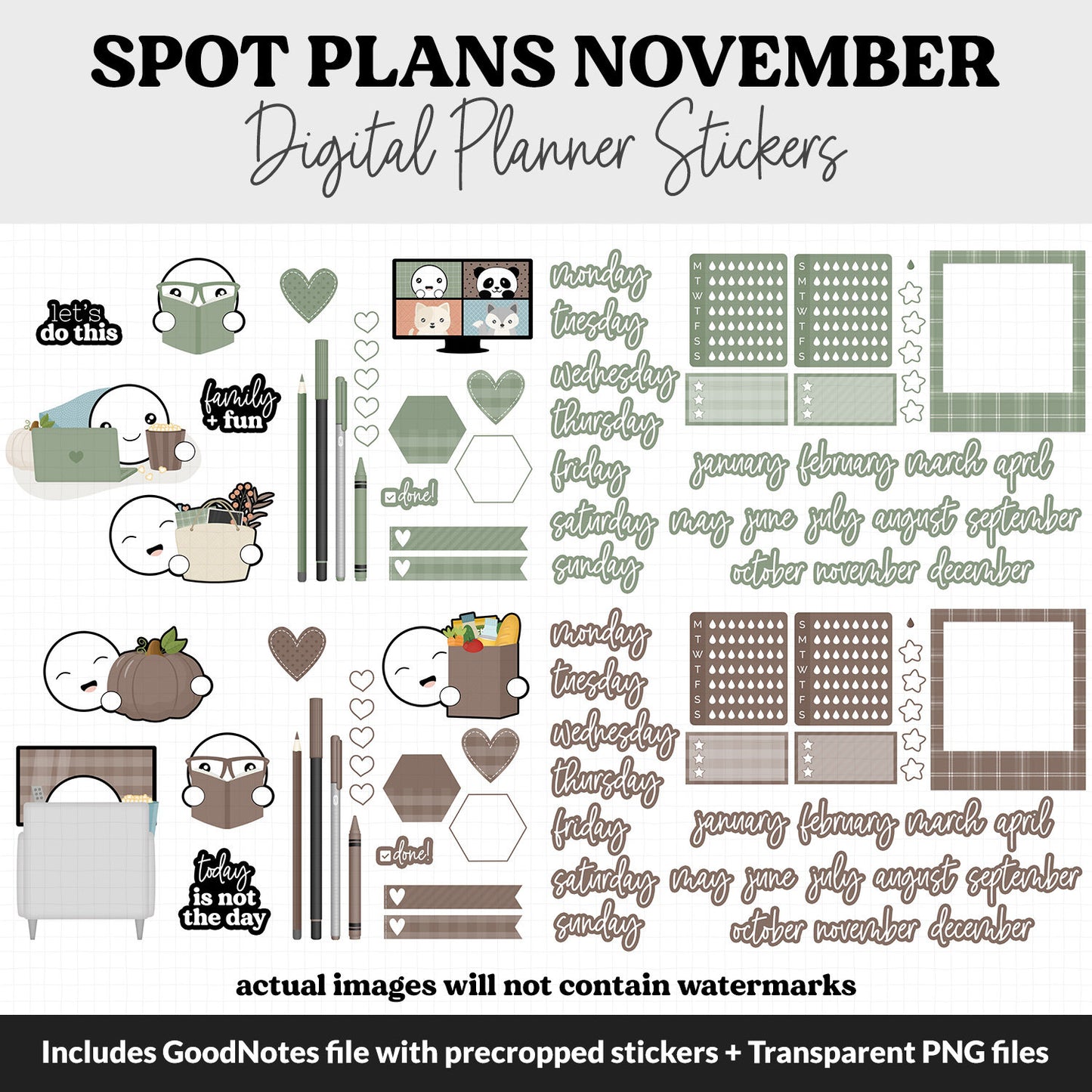 Spot Plans November Digital Stickers | GoodNotes, iPad and Android | Flannel | Sassy, Fall, Thanksgiving, Adulting, Planning, Funny