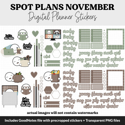 Spot Plans November Digital Stickers | GoodNotes, iPad and Android | Flannel | Sassy, Fall, Thanksgiving, Adulting, Planning, Funny