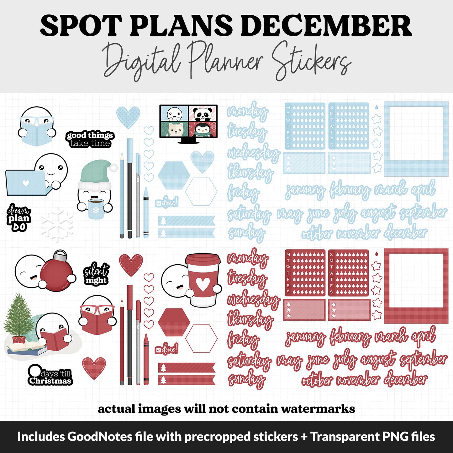 Spot Plans December Digital Stickers | GoodNotes, iPad and Android | Merry | Sassy, Winter, Holidays, Adulting, Planning, Funny