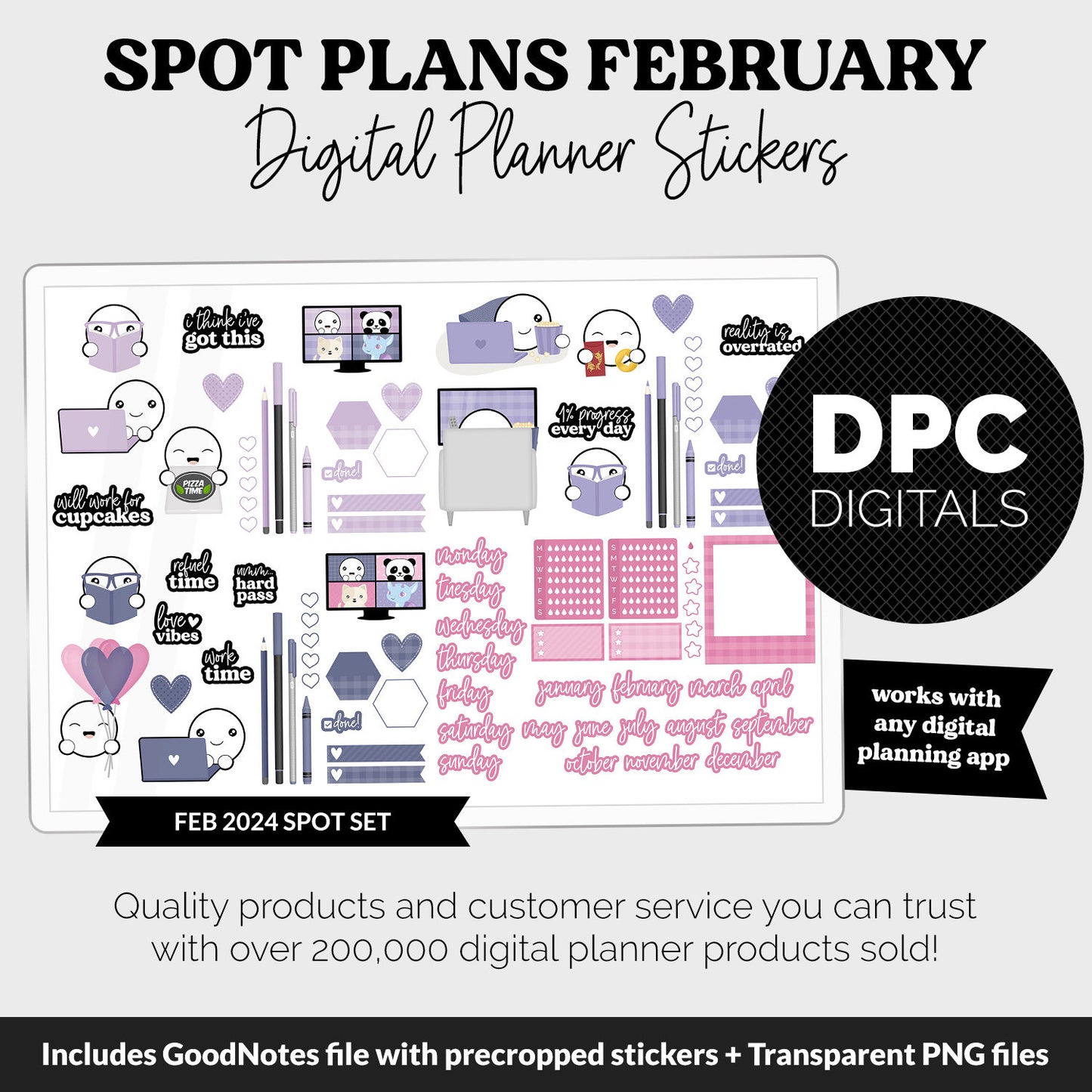 Spot Plans February Digital Stickers | GoodNotes, iPad and Android | Adore | Sassy, Winter, Valentine, Adulting, Planning, Funny