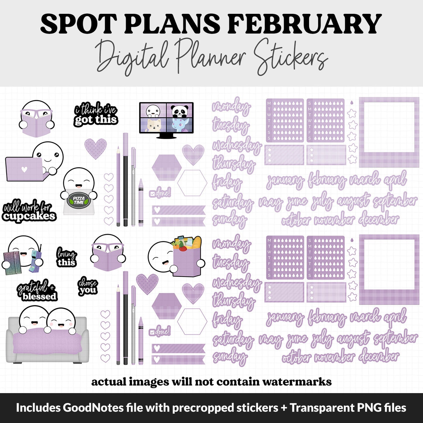 Spot Plans February Digital Stickers | GoodNotes, iPad and Android | Adore | Sassy, Winter, Valentine, Adulting, Planning, Funny