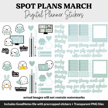 Spot Plans March Digital Stickers | GoodNotes, iPad and Android | Bloom | Sassy, Spring, Easter, St Patrick's, Adulting, Planning, Funny