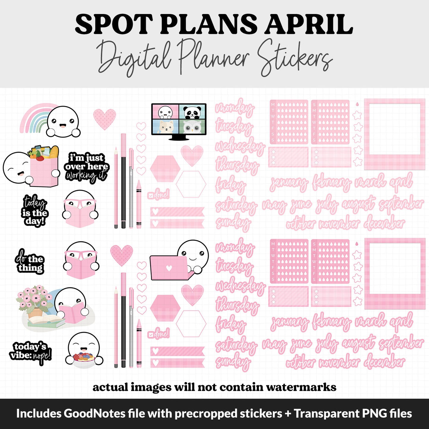 Spot Plans April Digital Stickers | GoodNotes, iPad and Android | Spring | Sassy, Spring, Floral, Adulting, Planning, Funny