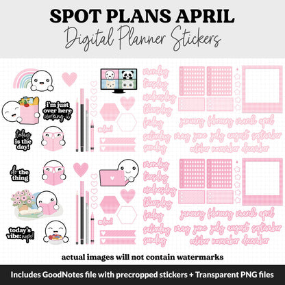 Spot Plans April Digital Stickers | GoodNotes, iPad and Android | Spring | Sassy, Spring, Floral, Adulting, Planning, Funny